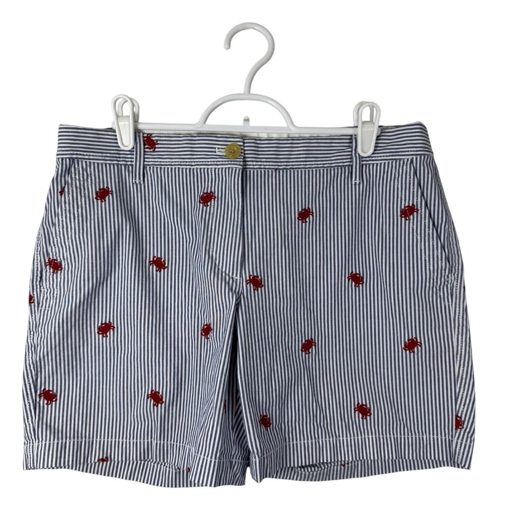 Talbots Girlfriend Chino Shorts Women's 8 Petite Seersucker Crab Blue Nautical